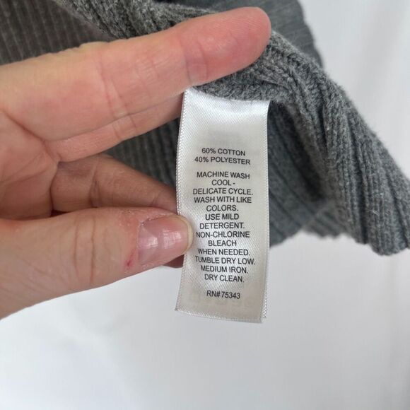 Max Studio Gray White Striped Shawl Collar Open Front Cardigan Thumbholes Sz SM - Picture 7 of 8